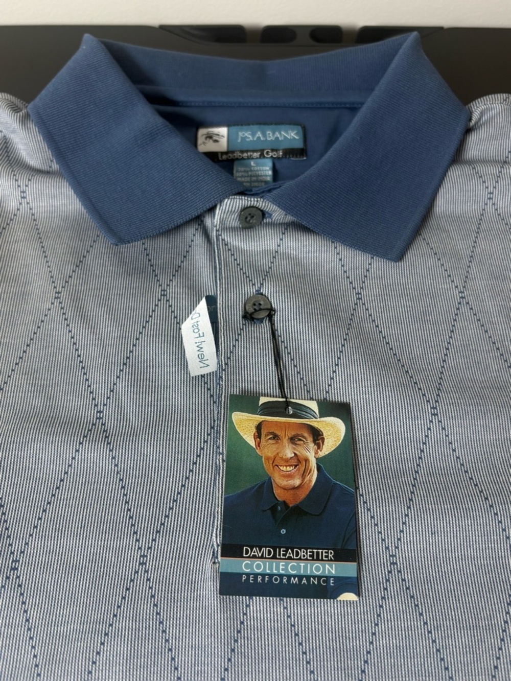 Jos A Bank Leadbetter Golf Polo Shirt Mens Large Blue Diamond Performance NWT
